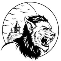 Werewolf with church and house vector