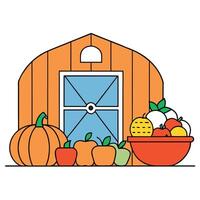 A farmhouse with fruit and vegetables in a bowl vector