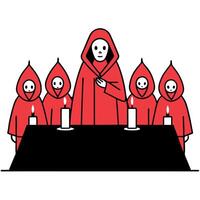 A red hooded person standing in front of a table with candles vector