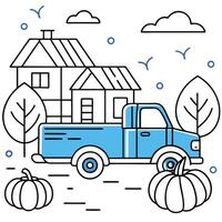 A truck with pumpkins and a house on it vector