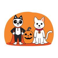 A cat and a dog dressed up as halloween characters vector