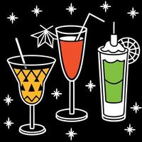 A black background with three different drinks vector