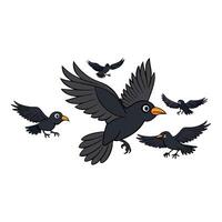 A cartoon black bird flying in the air vector