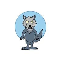 A cartoon wolf standing in front of a blue circle vector