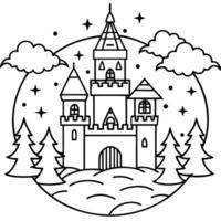 A castle in the snow coloring page vector