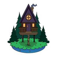 A cartoon house with a tree on top vector