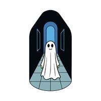 A ghost in a white robe standing in front of a door vector