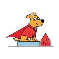 A cartoon dog wearing a cape and holding a brick vector