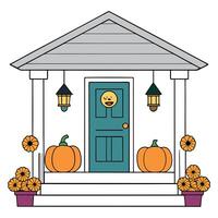 A house with pumpkins and a door vector