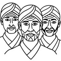 Three men in turbans coloring page vector