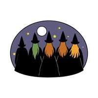 A group of witches standing in front of a full moon vector
