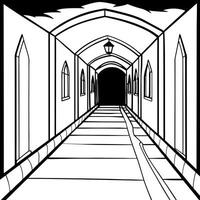 A black and white drawing of a tunnel vector