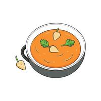 A bowl of soup with carrots and parsley vector