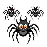 Three black spiders with eyes and faces vector