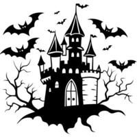 Halloween castle with bats and bats on the tree vector