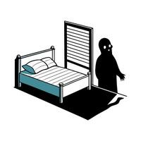 A cartoon of a bed with a person standing in front of it vector