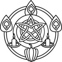 A celtic pentacle and candle in a circle coloring page vector