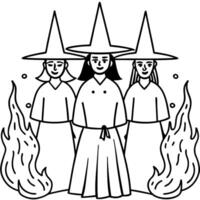 Three witches standing in front of a fire vector
