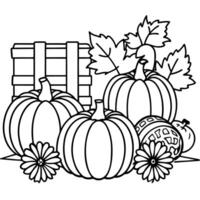 A pumpkin and leaves coloring page vector