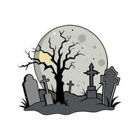 Halloween cemetery with tombstones and moon vector