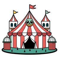 A cartoon circus tent with a face on it vector