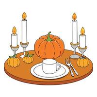 Thanksgiving table with pumpkin and candles vector