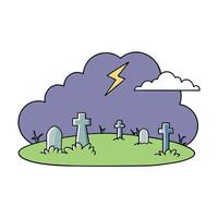 A cartoon graveyard with lightning and tombstones vector