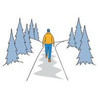 A man walking down a path in the woods vector