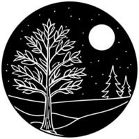 Winter night with tree and moon vector