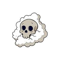 A cartoon skull with a cloud in the background vector