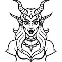 A female demon with horns and horns on her head vector
