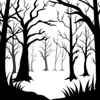 A black and white silhouette of a forest with trees vector