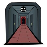 A cartoon image of a hallway with a door and a door knob vector