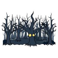 A cartoon illustration of a scary forest with trees and a creepy face vector