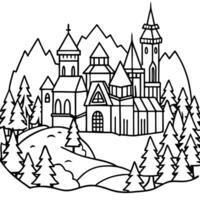 A castle in the woods coloring page vector