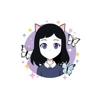 Anime girl with butterfly wings and a cat face vector