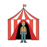 A cartoon man standing in front of a circus tent vector