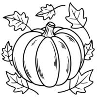 A pumpkin and leaves coloring page vector
