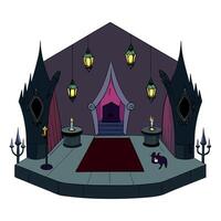A cartoon scene of a dark room with a cat and a throne vector