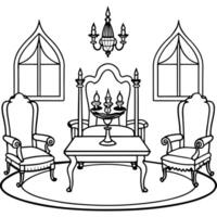 A drawing of a room with chairs and a table vector