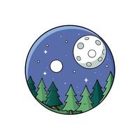 A cartoon illustration of a forest and moon vector