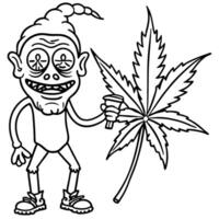 A cartoon character holding a marijuana leaf vector