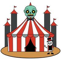 A cartoon circus tent with a skeleton and a skull vector