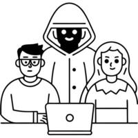 A man and woman with a laptop and a hooded man vector
