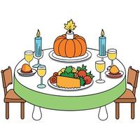 Thanksgiving table with pumpkin and wine vector