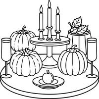 Thanksgiving table coloring pages vector
