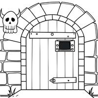 A cartoon door with a skull on it vector