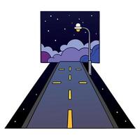 An illustration of a road at night with a street light vector