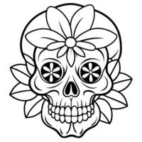 A skull with flowers on its head coloring pages vector