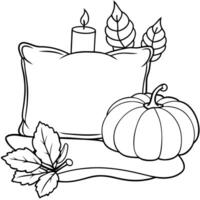 A pumpkin and candle coloring page vector